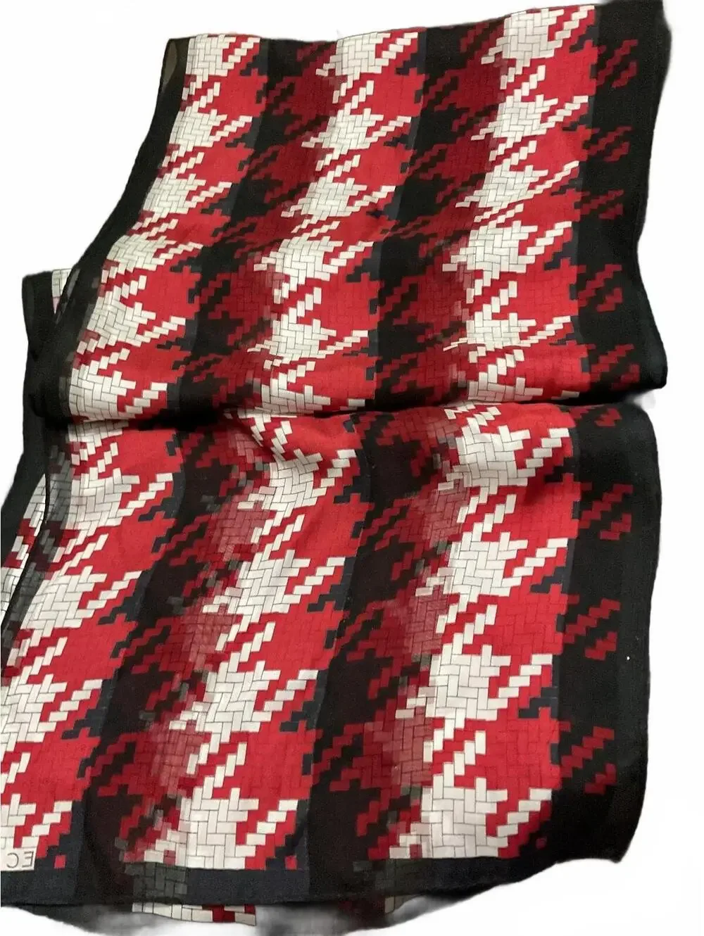 Echo Vintage Red, Black, and White  Silk Houndstooth Scarf